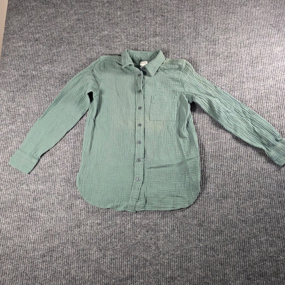 J.Crew Womens XXS Sage Green Double Gauze‎ Cotton Button Down Shirt Long Sleeve